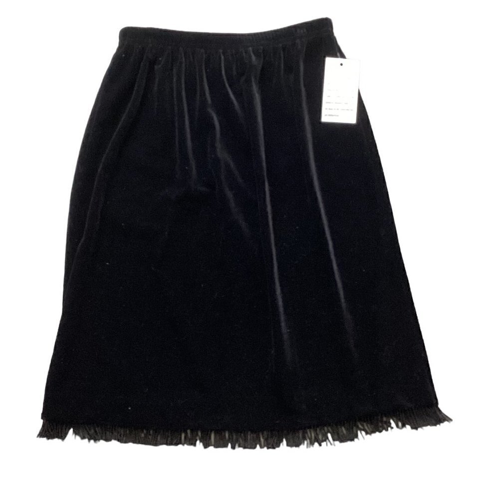 Vintage CLIO Velvet Bead-Fringed Hem Pencil Skirt Sz PS Black #173J
